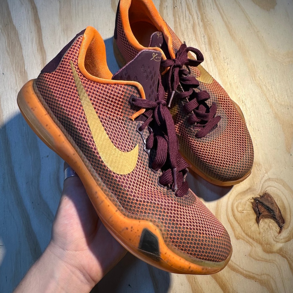 Nike Kids Kobe 10 Silk Route Basketball Shoes Sneakers Burgundy Orange Size 7Y